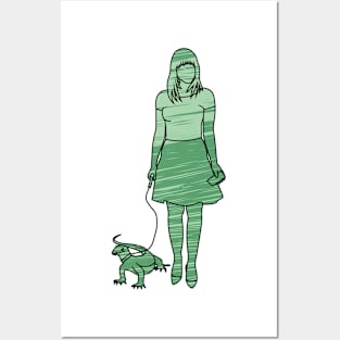 Silhouette Of Pet Loving Woman With Lizard Posters and Art